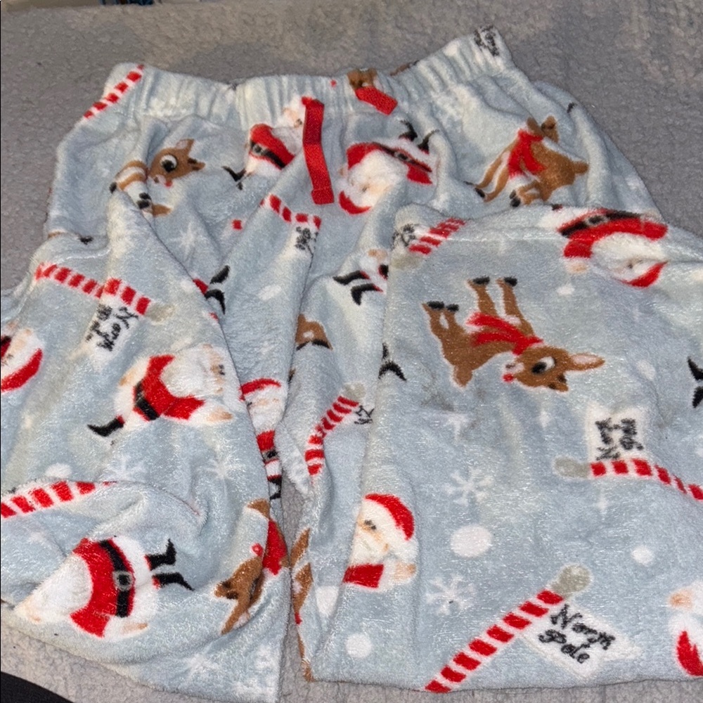 Time and Tru Kids Pajama Bottoms - Light Blue with Santa and Reindeer